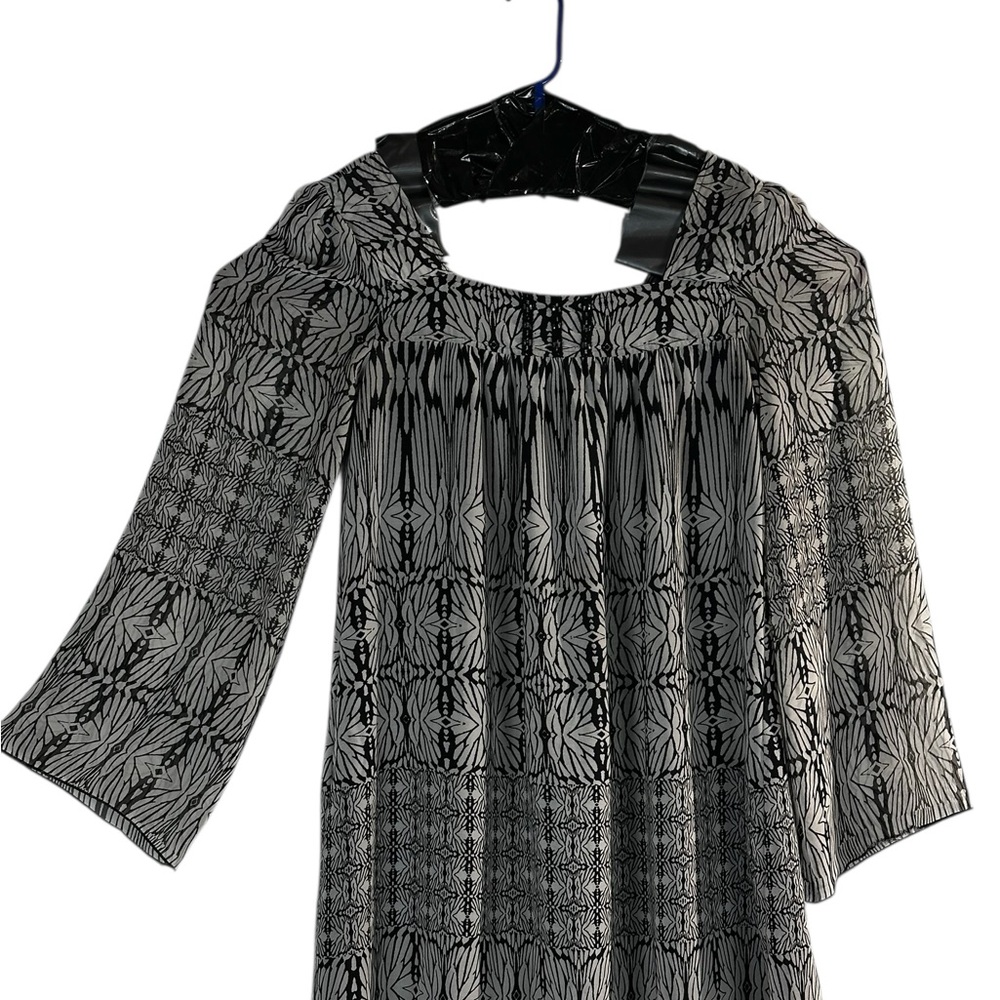 One World Sheer Chiffon Babydoll Tunic Top – Black & Gray Print, Size S - Picture 5 of 14